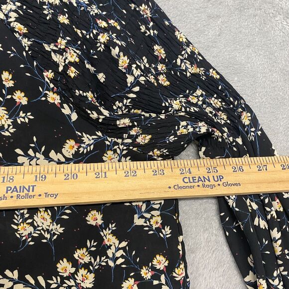ana Top Womens 2XL Black Beige Floral Smocked Flowy Popover Lightweight Shirt - Picture 6 of 10
